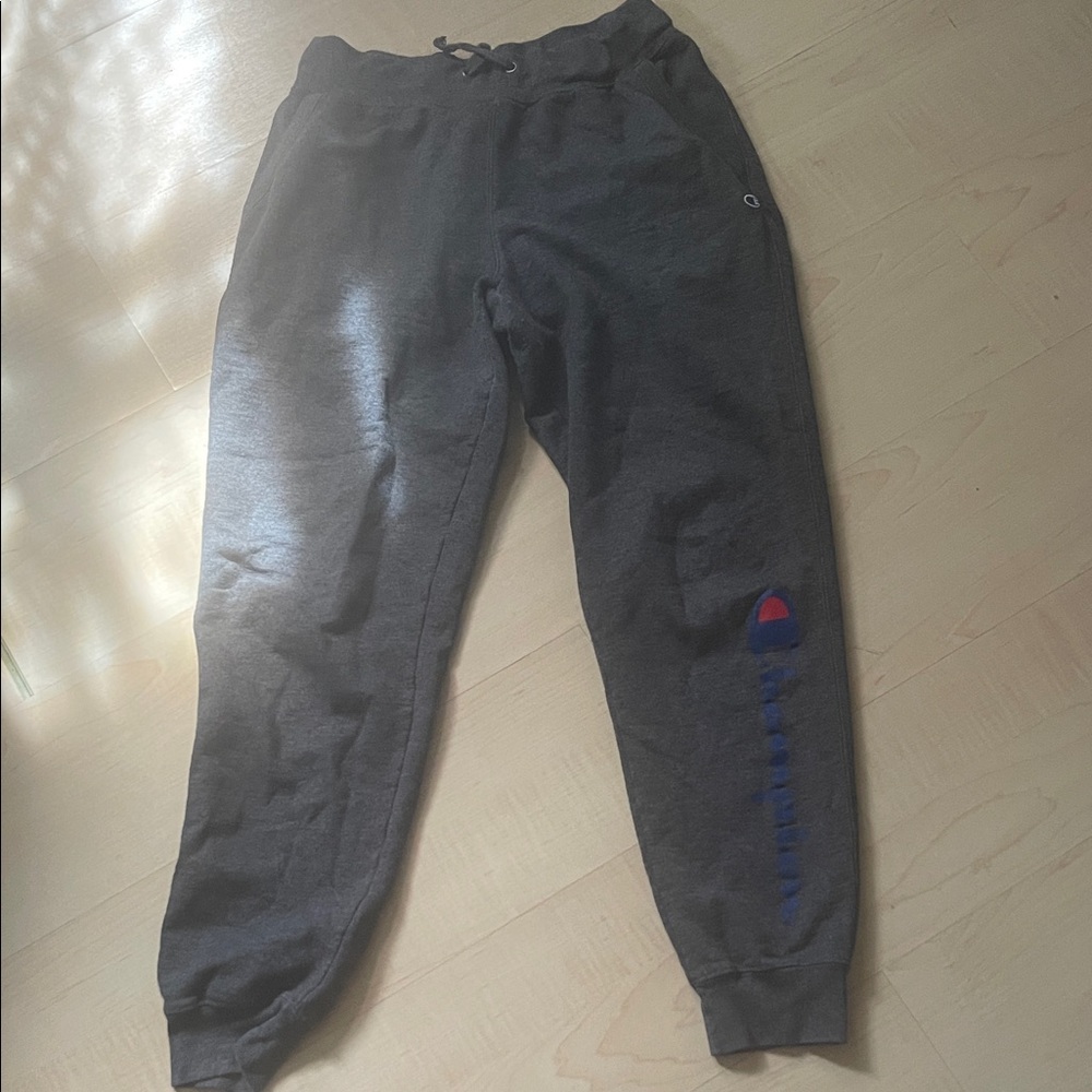Champion Dark Gray Sweatpants with Blue Logo